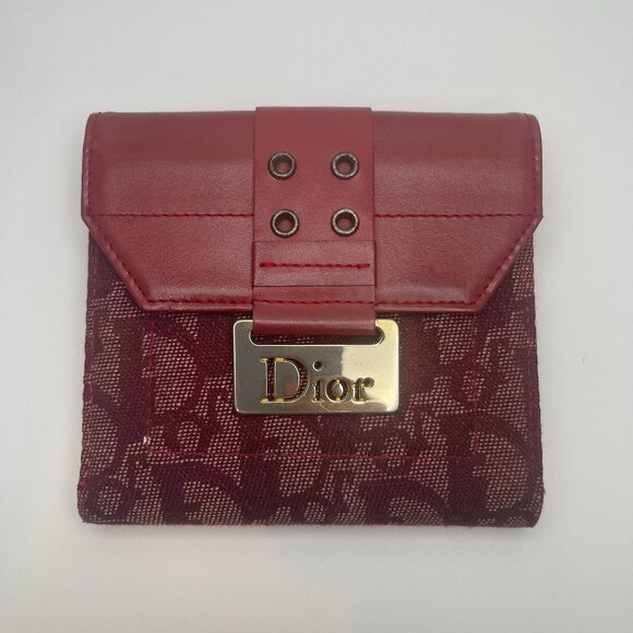 Christian Dior Vintage Street Chic Canvas & Leather Bi-fold Wallet, Red-Preowned - Picture 1 of 16